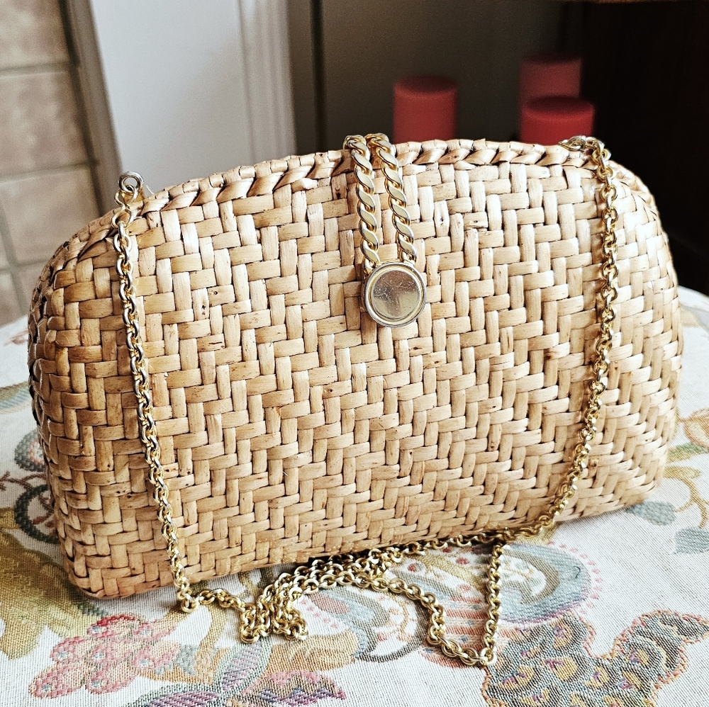 1970's Walborg Rattan Purse. Woven rattan purse. Vintage purse.